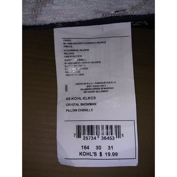 Crystal Snowman Chenille Blue Throw Pillow Kohl's Christmas Accent Pillow - Picture 3 of 4